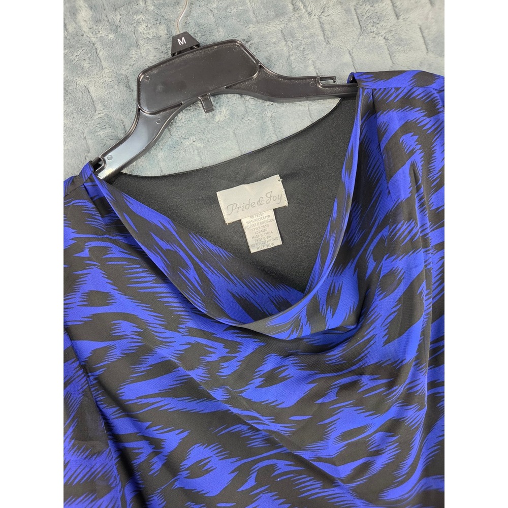 Pride & Joy Blue Black Abstract Animal Print Cowl Neck Chiffon Blouse 14W 283W
